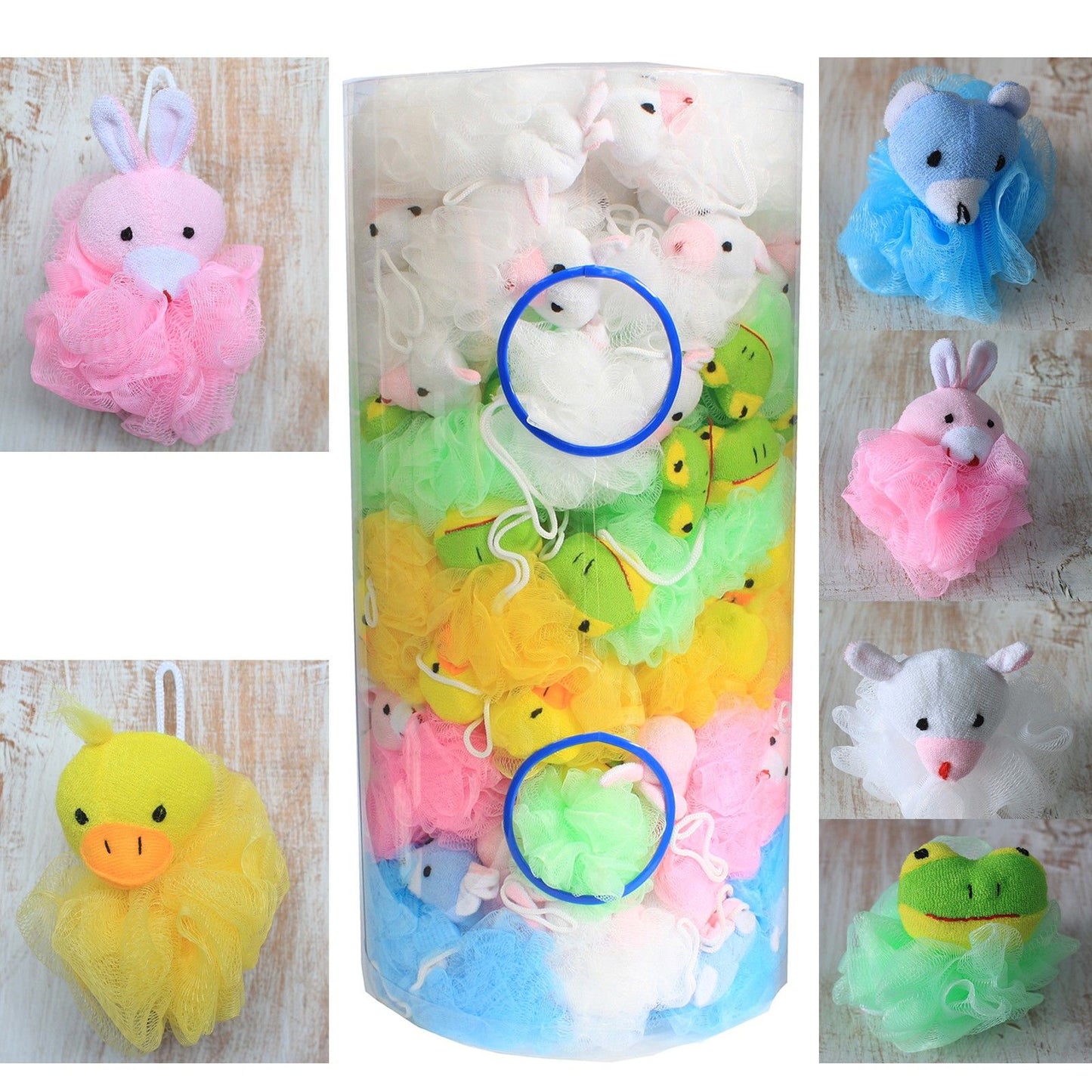 Animal Scrunchies Duschschwamm-Set – 5 Stück im Präsentationsrohr