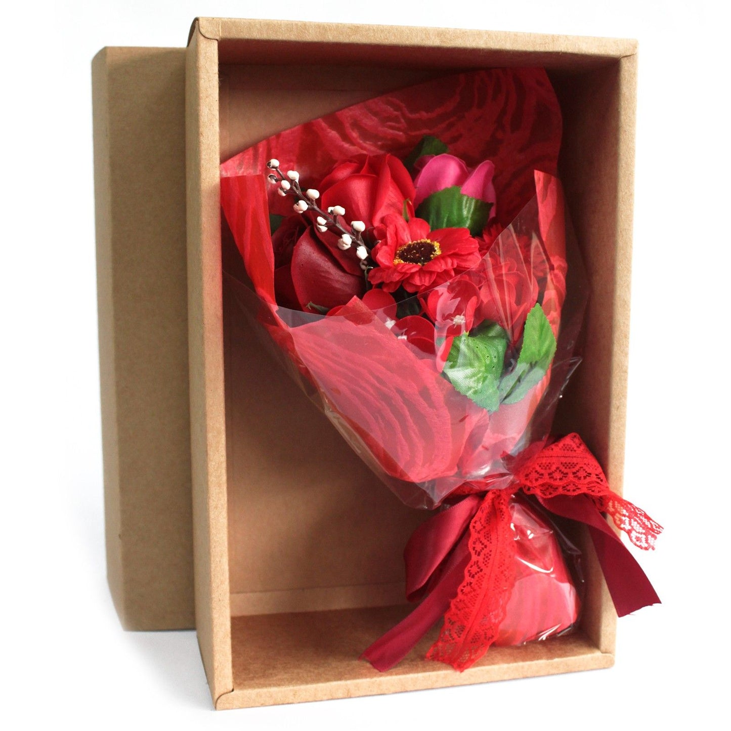 Roter Seifenblumen-Strauß für das Bad - 11 Stück in Geschenkverpackung