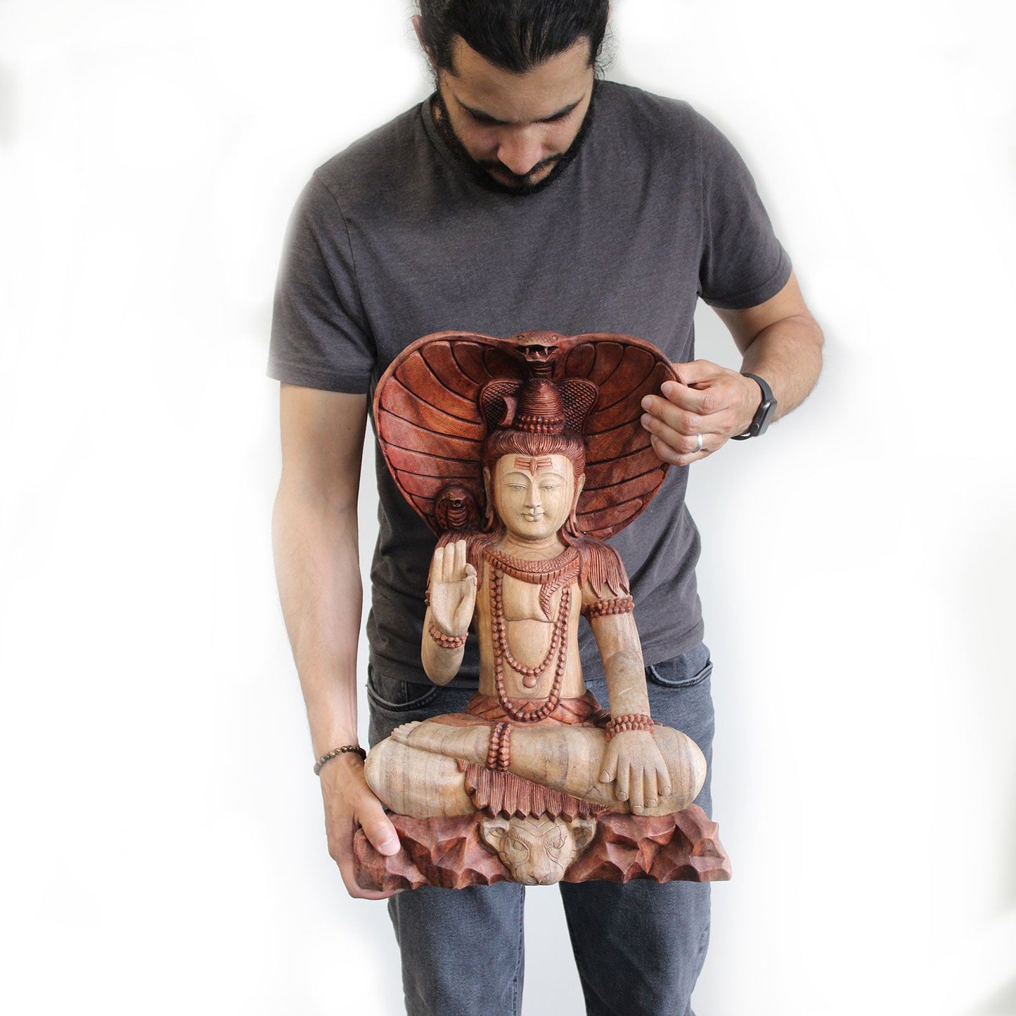 Shiva Statue mit Kobra - Handgeschnitztes Unikat aus Suarholz, 50 cm