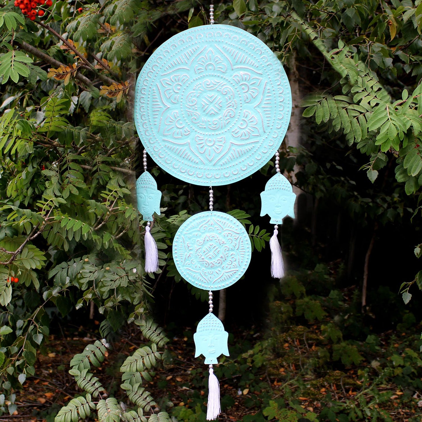 Buddha Wandmobile aus Bali (3er Set) – Handgefertigte Aluminium-Dekoration mit Perlen