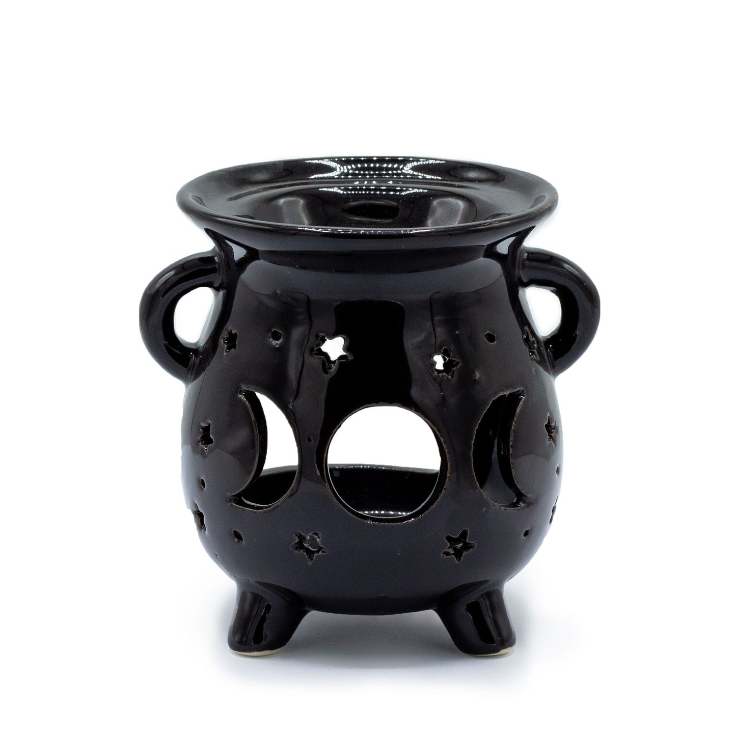 Keramik-Duftlampe 'Lunaphase' in Schwarz - Mondphasen-Motiv