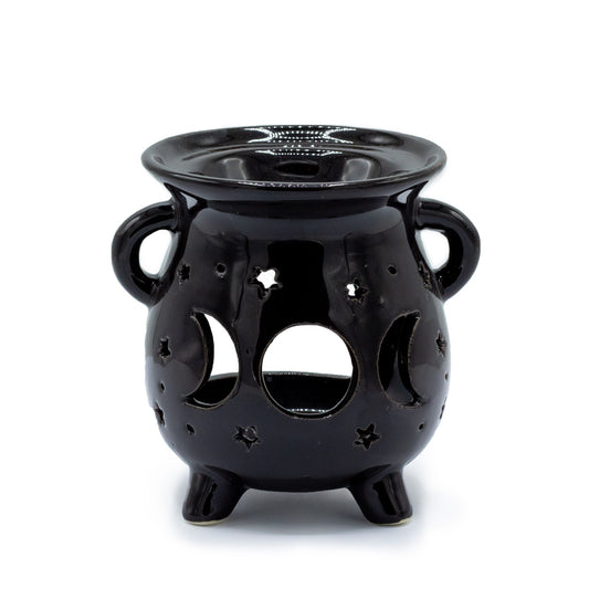 Keramik-Duftlampe 'Lunaphase' in Schwarz - Mondphasen-Motiv
