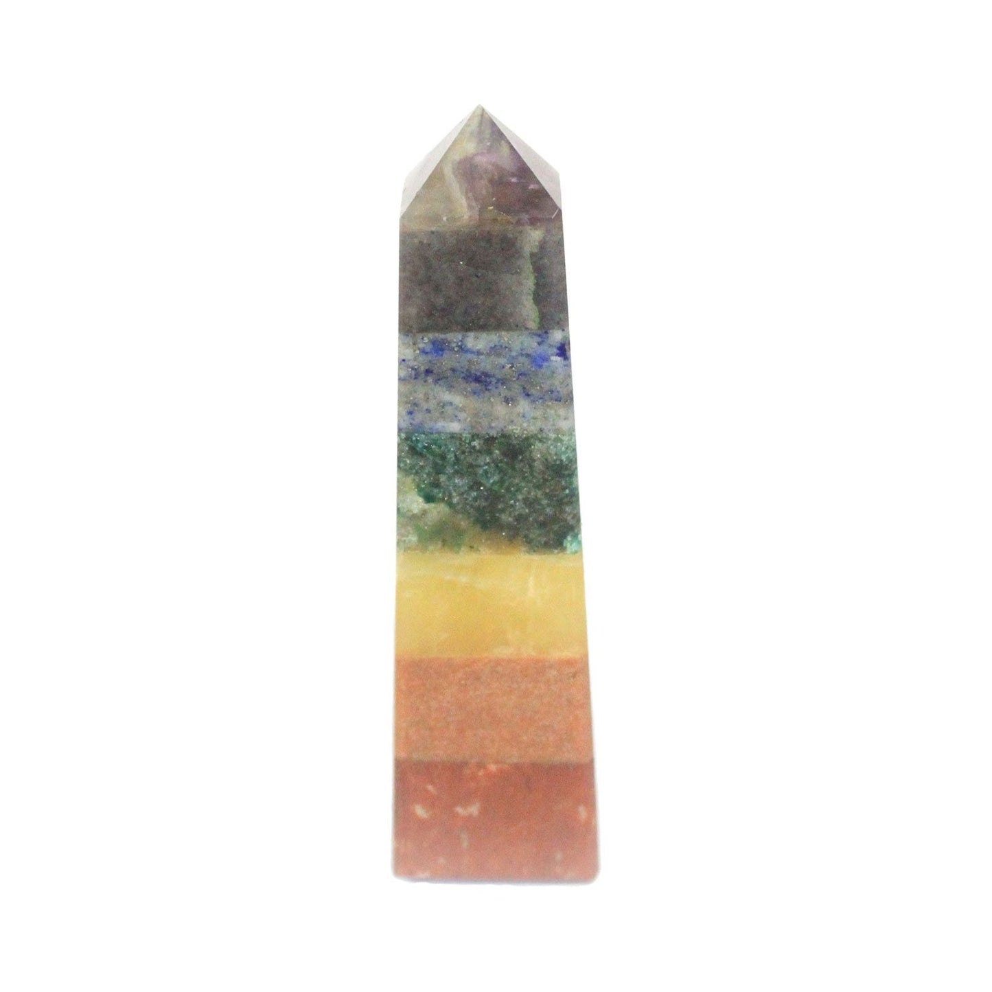 Handgefertigter Chakra-Edelstein-Obelisk – Sieben Steine für innere Balance