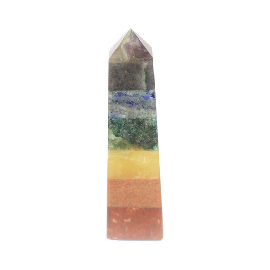 Handgefertigter Chakra-Edelstein-Obelisk – Sieben Steine für innere Balance