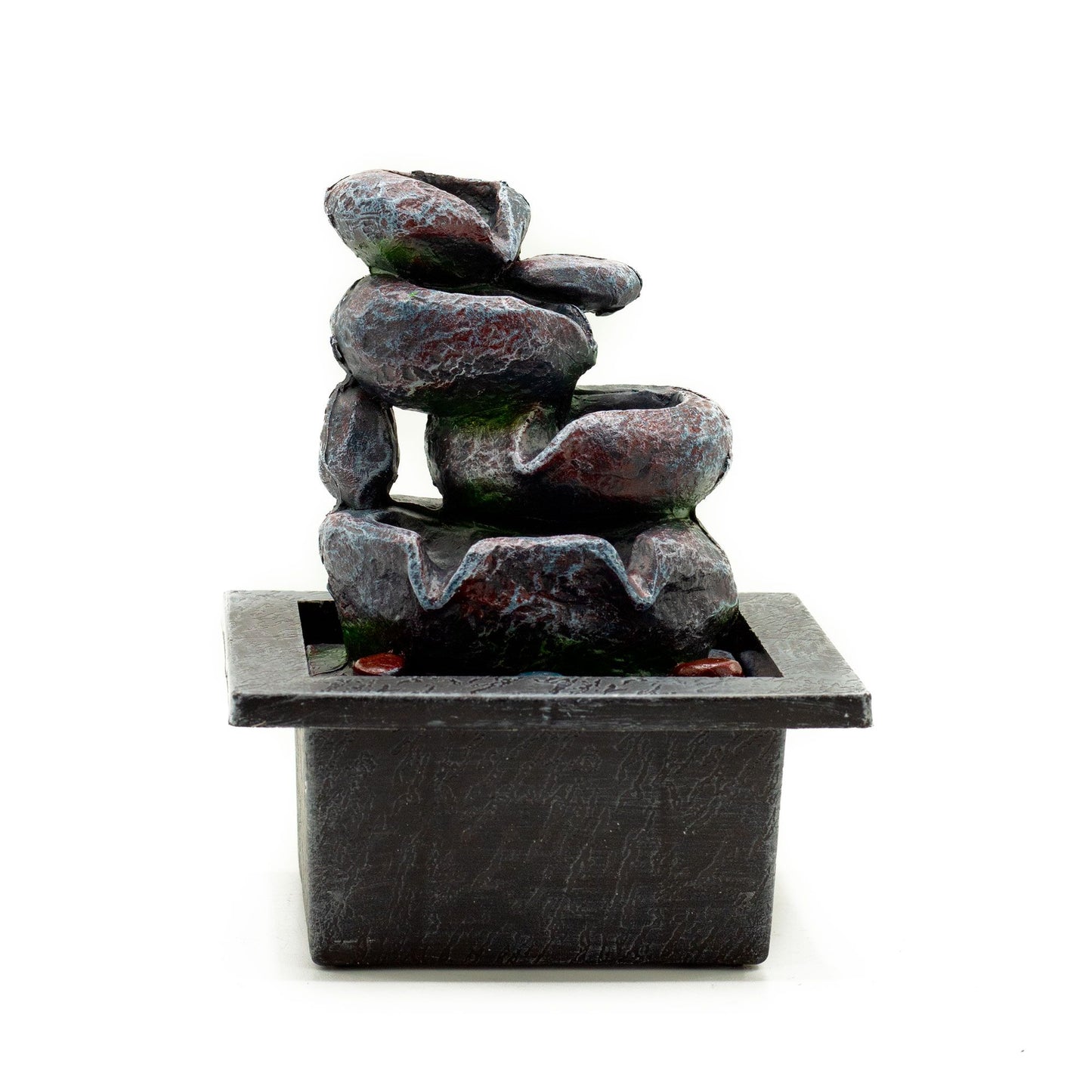 Kaskaden-Wasserfall für den Tisch - 20 cm Polyresin Fontäne mit beruhigendem Wasserspiel