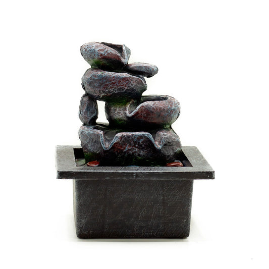 Kaskaden-Wasserfall für den Tisch - 20 cm Polyresin Fontäne mit beruhigendem Wasserspiel