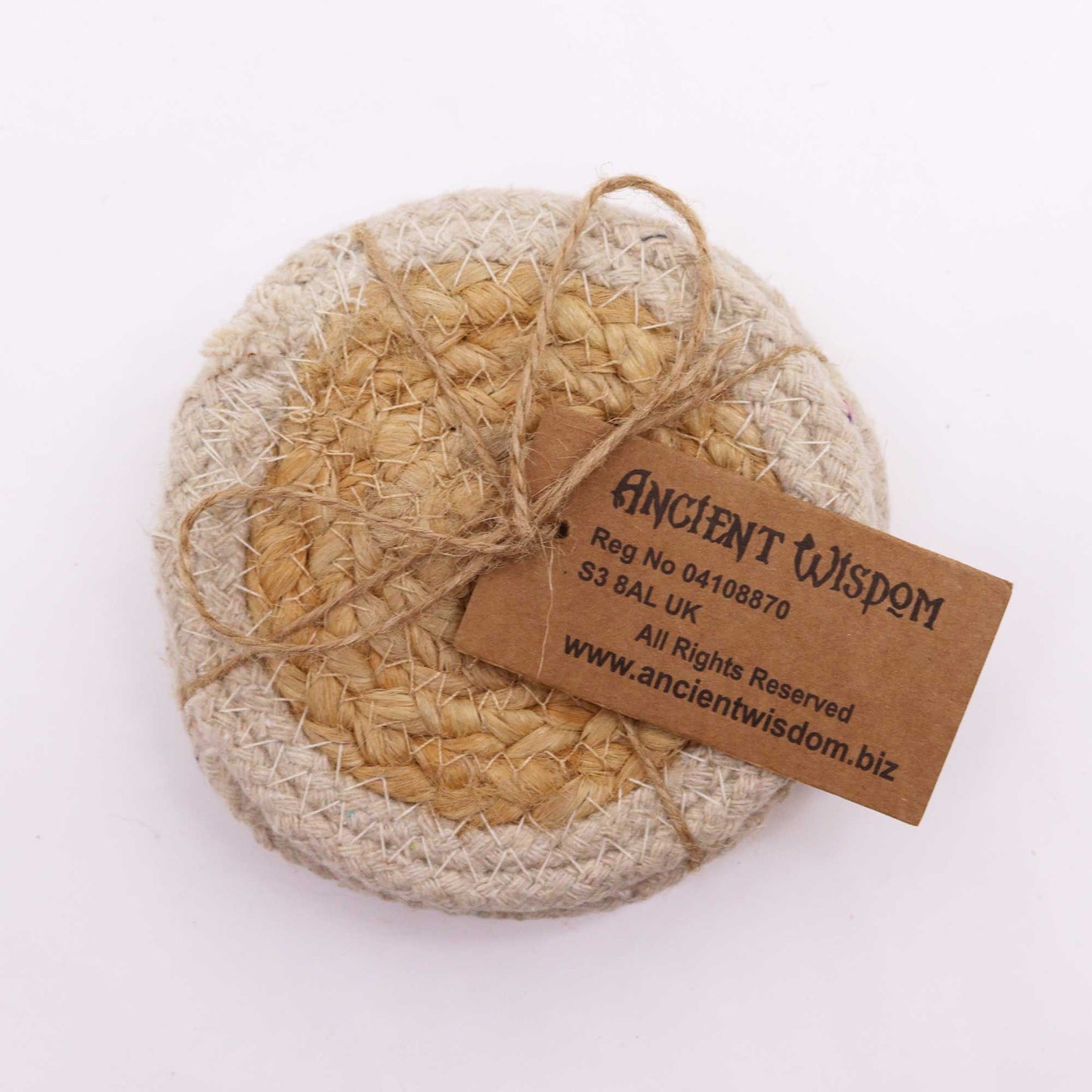 Set aus 4 Untersetzern mit Elfenbeinkante - Natürliche Jute-Baumwolle-Mischung, 10 cm