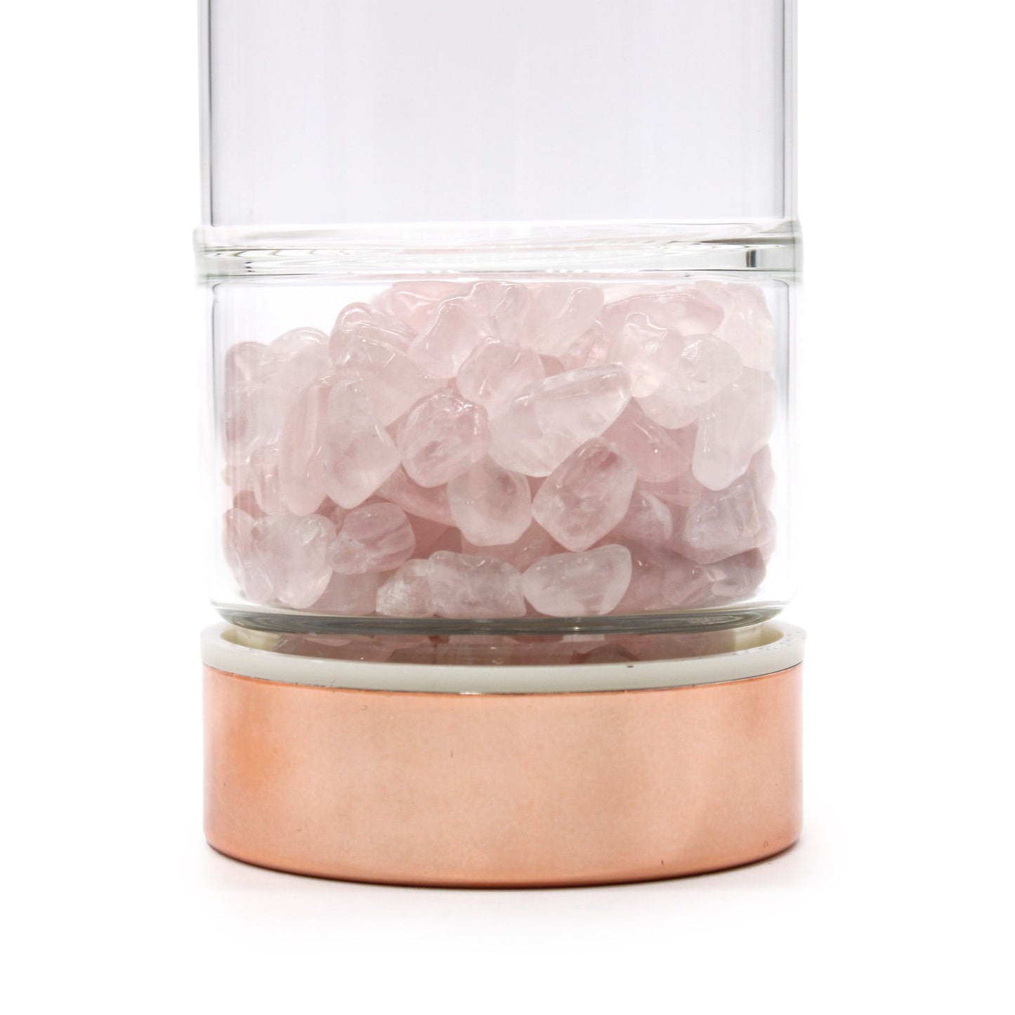 Glasflasche mit Teefilter – Rosenquarz-Design & Roségold-Deckel inkl. Schutzhülle