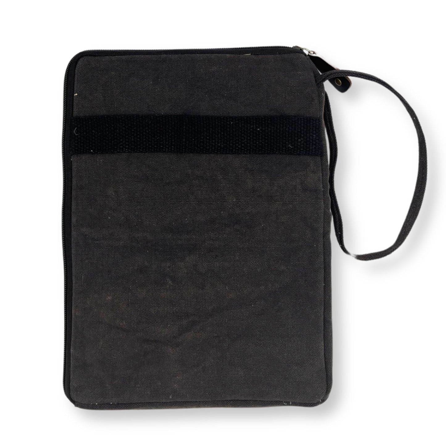Laptoptasche Stonewash Travel in Anthrazit – Handgefertigt aus Jute & Baumwolle für Geräte bis 24x33 cm