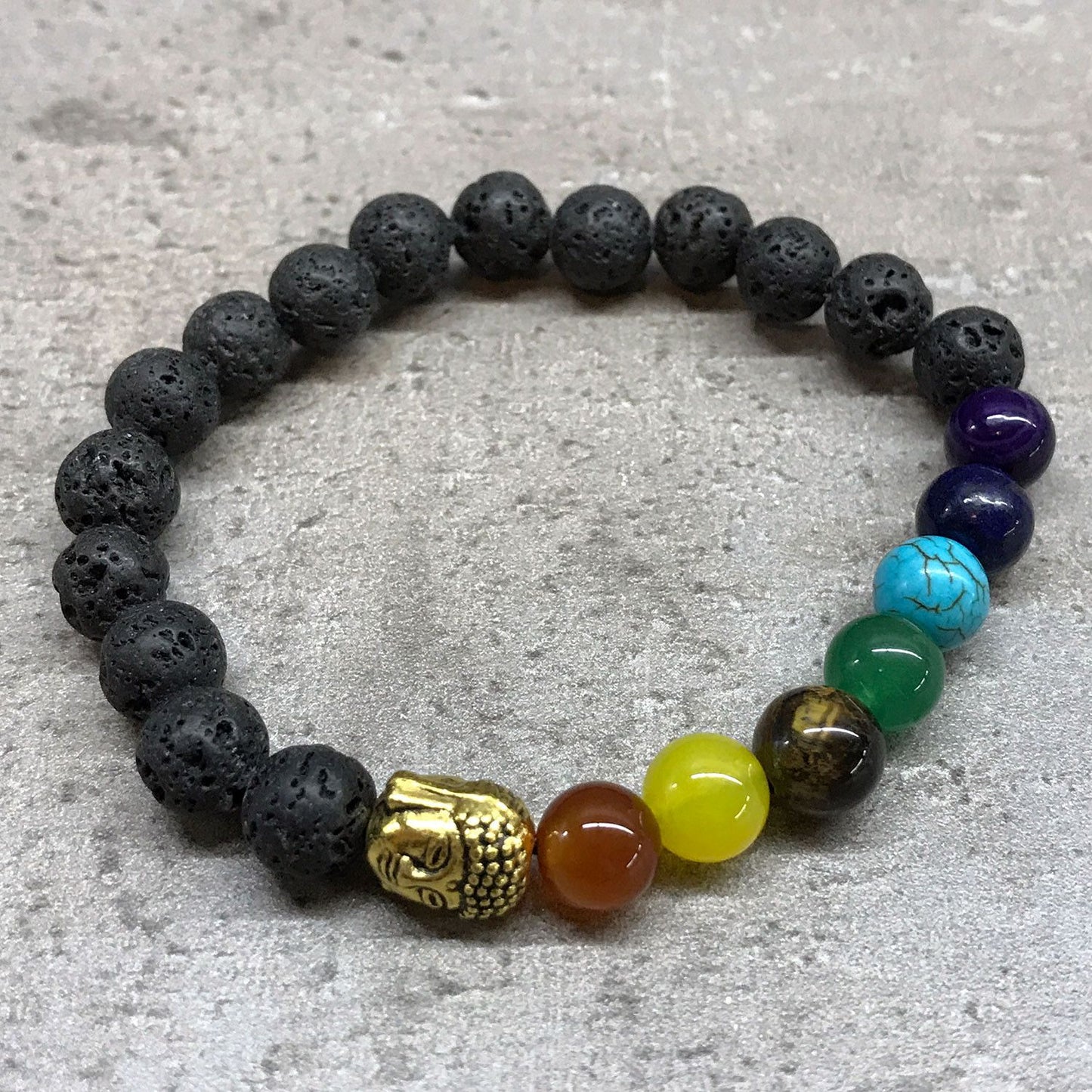 Buddha Chakra Armband aus Lavastein & Edelsteinen – Persönlicher Duftbegleiter