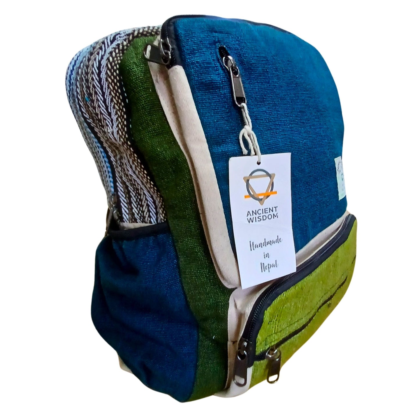 Großer Hanfrucksack Boxy in Teal & Sage – Nachhaltiger Alltagsbegleiter