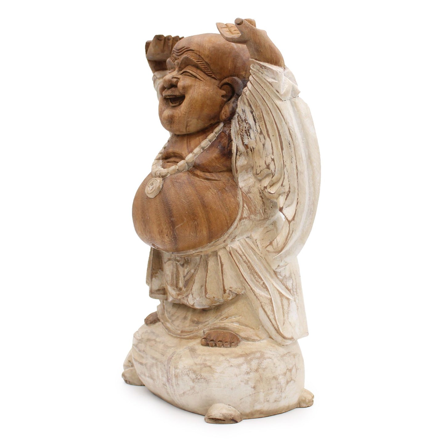 Handgeschnitzte Buddha-Statue aus Suarholz, naturweiß, 40 cm - Hände oben