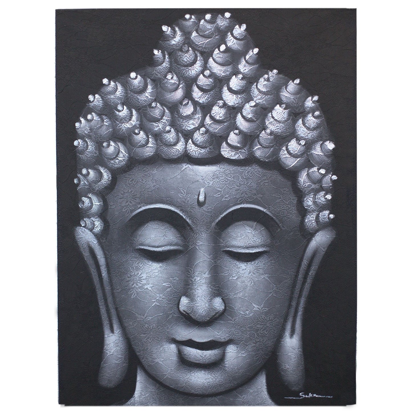 Buddha Leinwandbild 'Graues Brokatdetail' 60x80 cm - Handgemaltes Original
