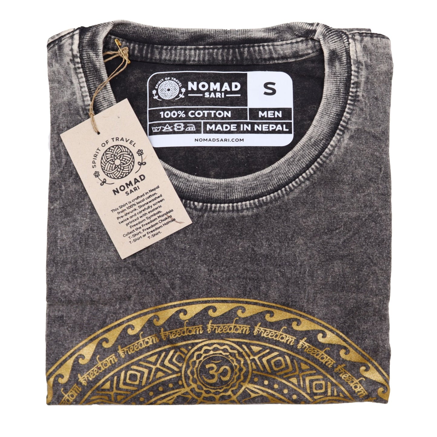 Stone Washed T-Shirt Dunkelgrau mit Chakra-Motiv – Handgefertigt in Nepal