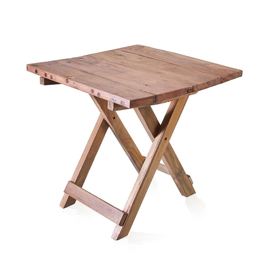 Quadratischer Klapptisch aus recyceltem Teakholz - 50x50 cm, handgefertigt