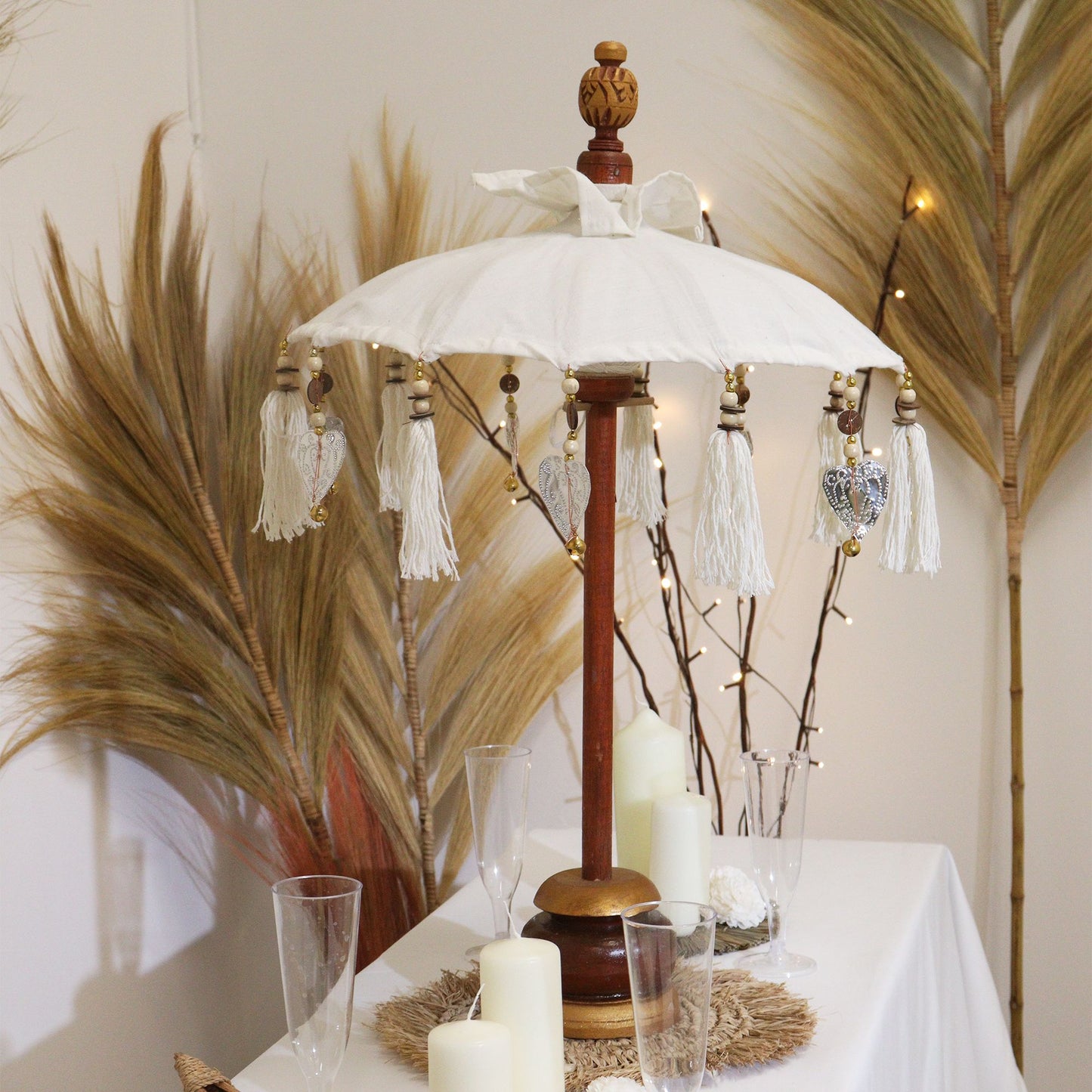 Zierschirm Bali Natur 40 cm - Handgefertigte Canvas-Dekoration mit Aluminium-Akzenten