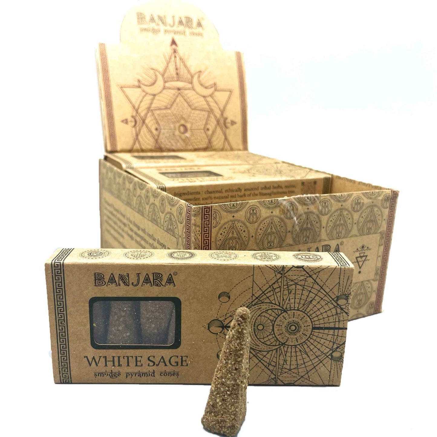 Pyramiden Räucherkegel Weißer Salbei von Banjara – 120 Stück im Geschenkset