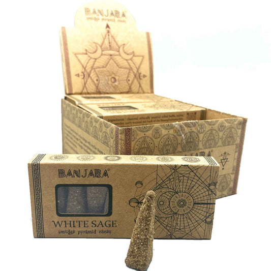 Pyramiden Räucherkegel Weißer Salbei von Banjara – 120 Stück im Geschenkset