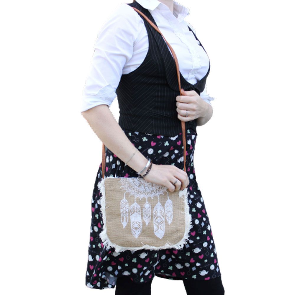 Jute-Fransentasche mit Traumfänger-Motiv – Lässiger Boho-Chic
