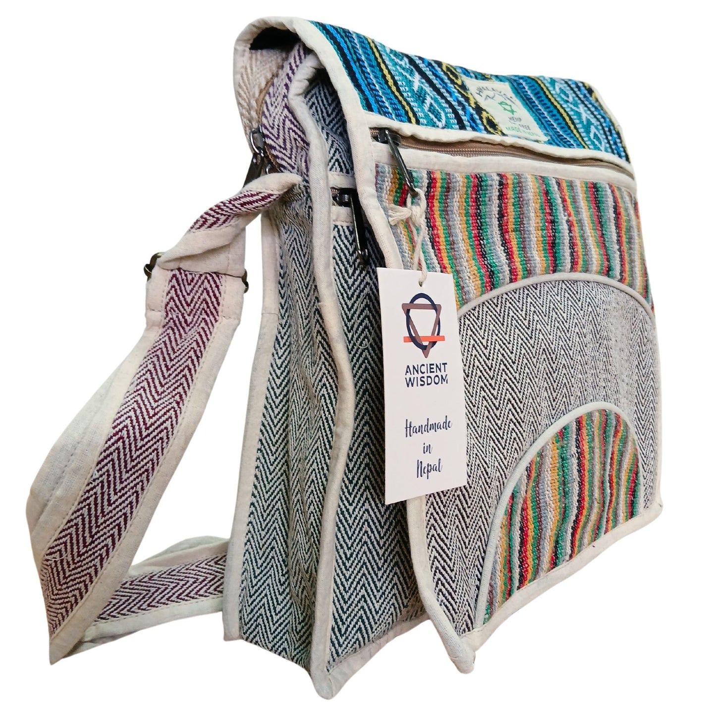 Messenger Bag für Laptop bis 13 Zoll - Handgefertigt aus Hanf & Baumwolle