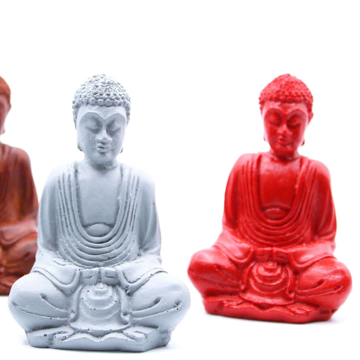 Set mit 6 Mini-Buddha Figuren in Matt-Optik (Farbmix) – Handbemalt für Meditation & Deko