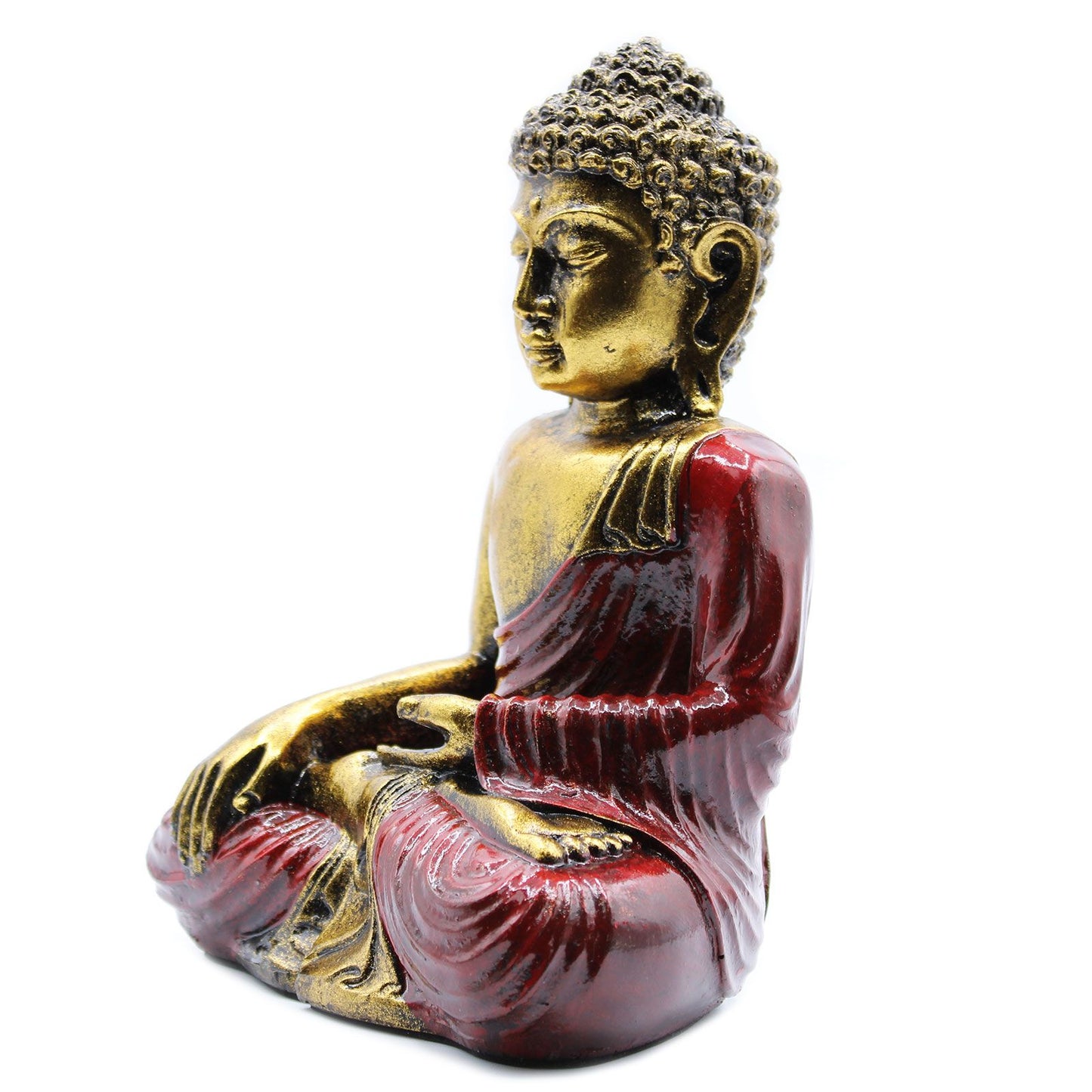 Handbemalte Buddha-Figur in Rot & Gold - Großformat für innere Ruhe