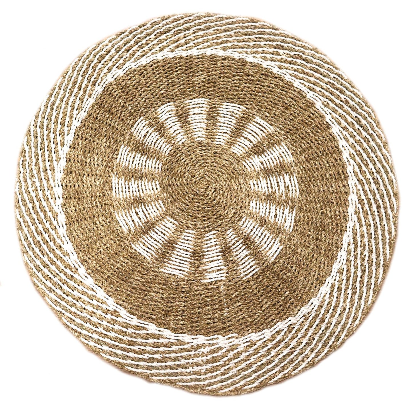Runder Naturteppich aus Seegras in Weiß-Beige, 100 cm Ø – Handgewebt