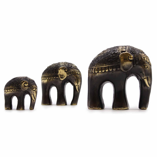 Dreier-Set Elefanten-Skulpturen aus Messing – Fengshui-Dekoration