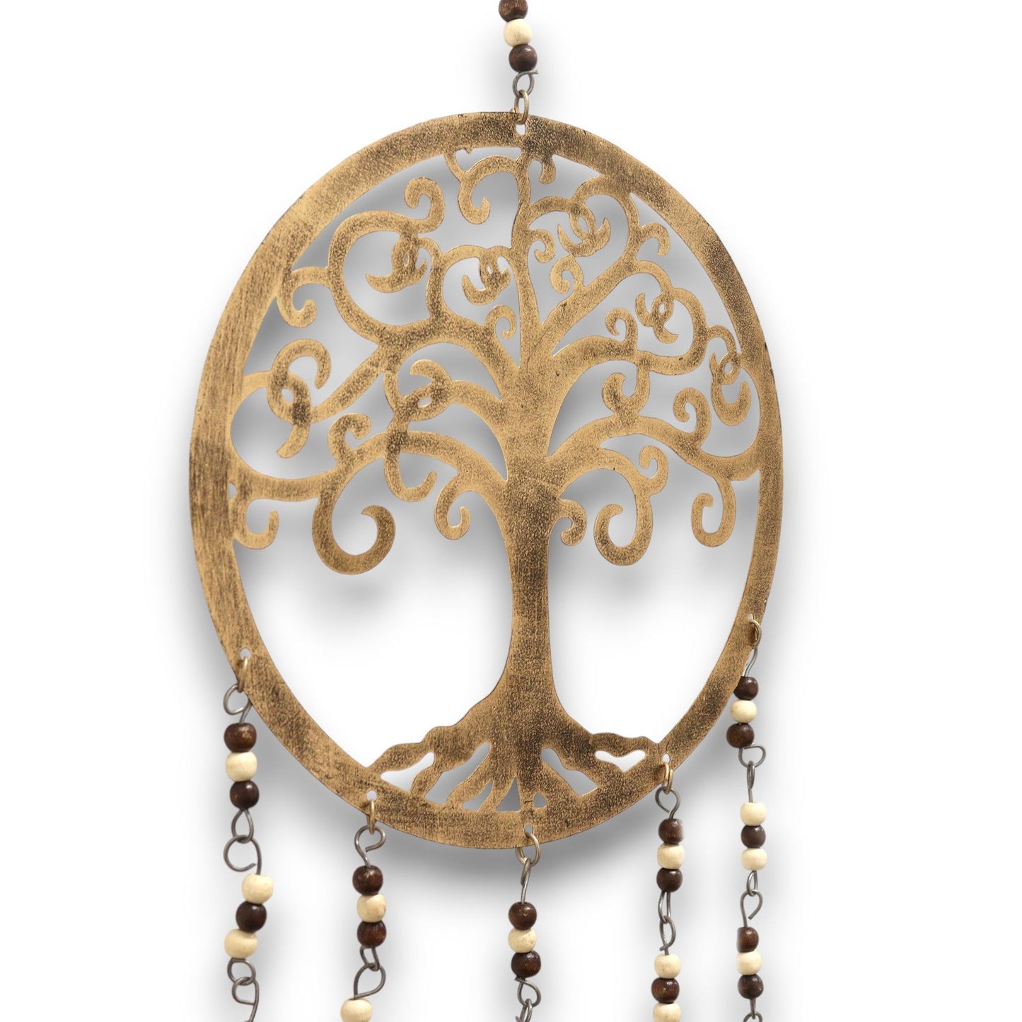 Windspiel 'Lebensbaum' aus Messing mit Glasperlen – 25 cm