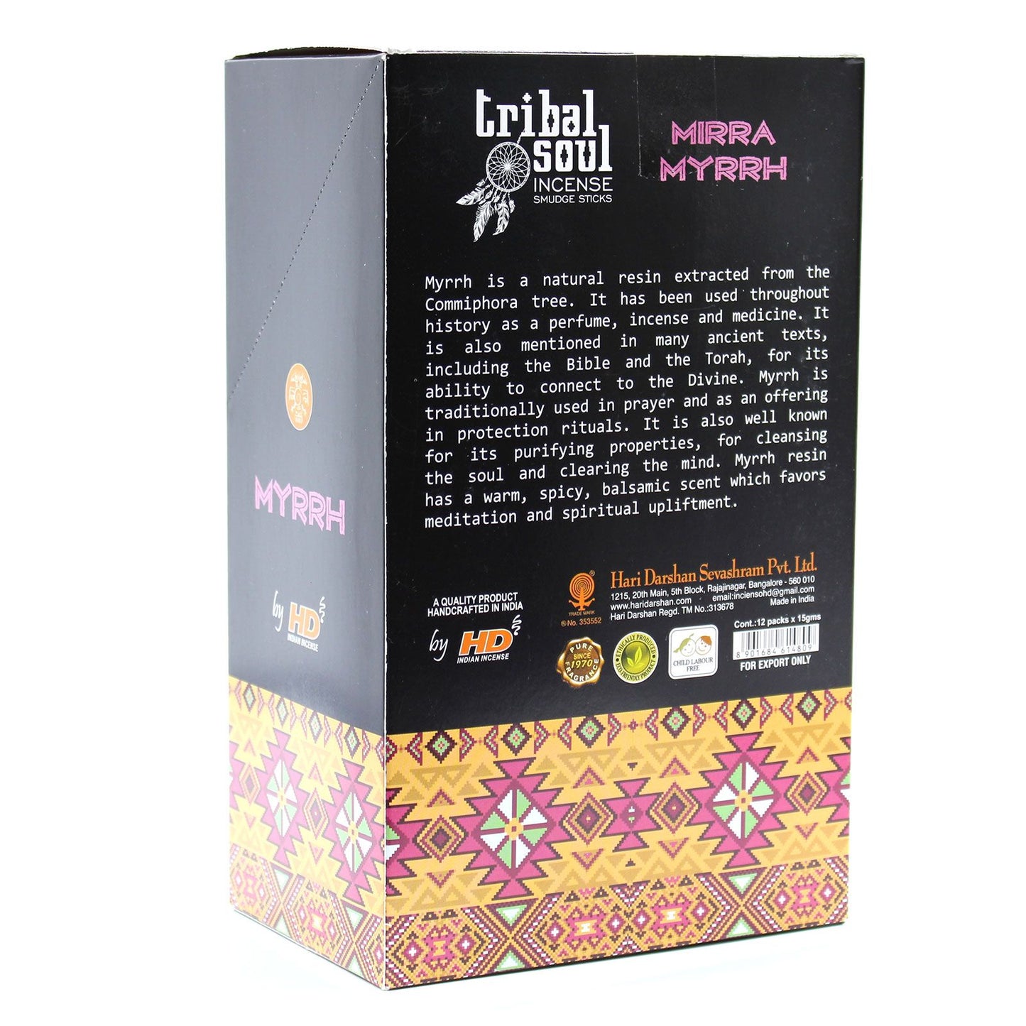 Handgerollte Myrrhe-Räucherstäbchen – 12 dekorative Packungen von Tribal Soul
