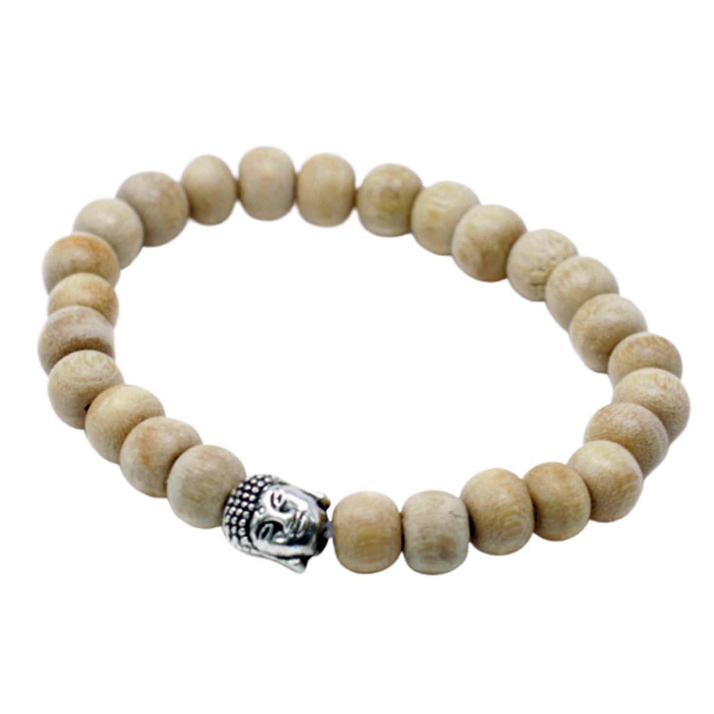 Buddha Armband aus Sandelholz – Elastischer Holzperlen-Reif mit Anhänger