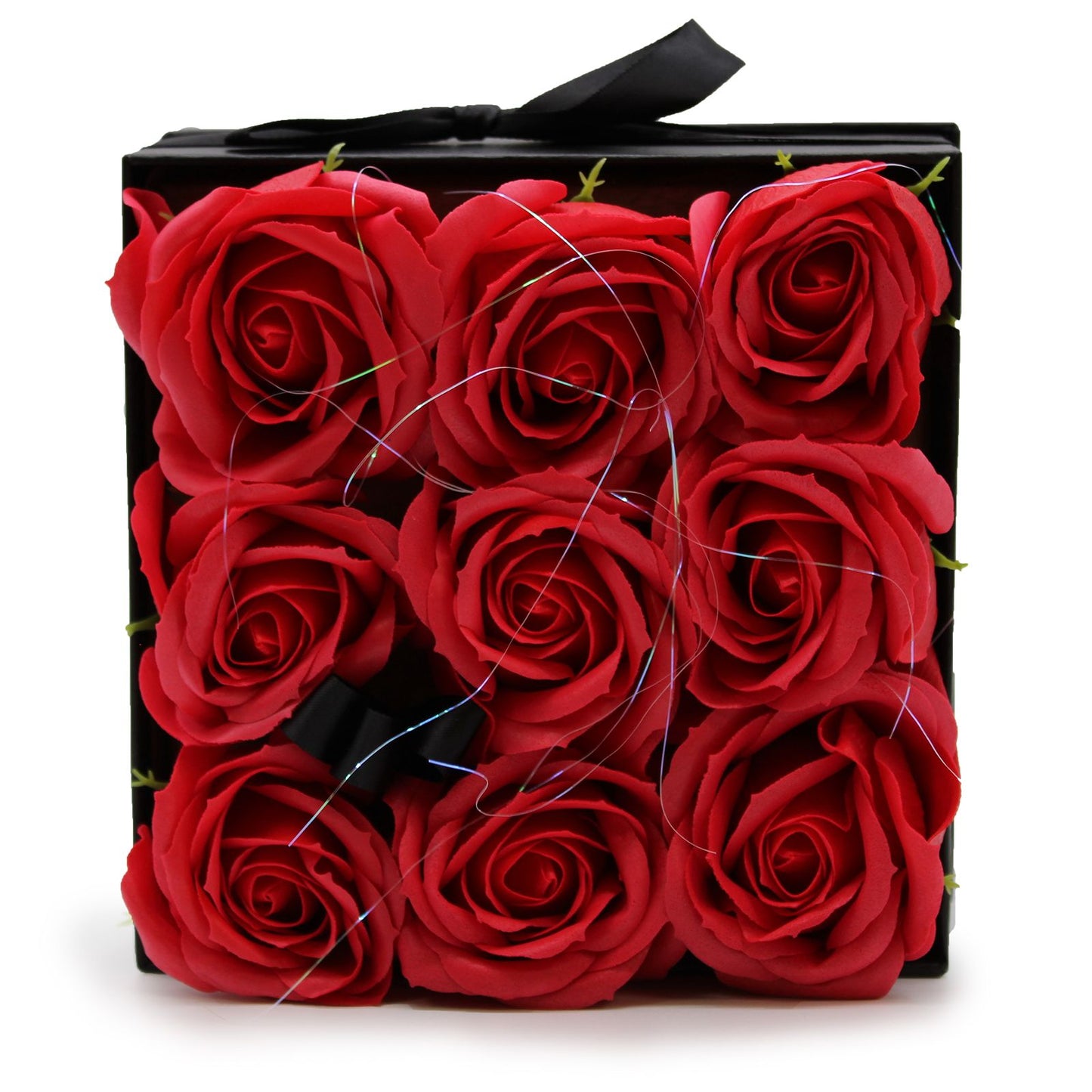 Luxus-Seifenrosenstrauß 'Ewige Romantik' - 9 rote Rosen im Quadrat-Arrangement