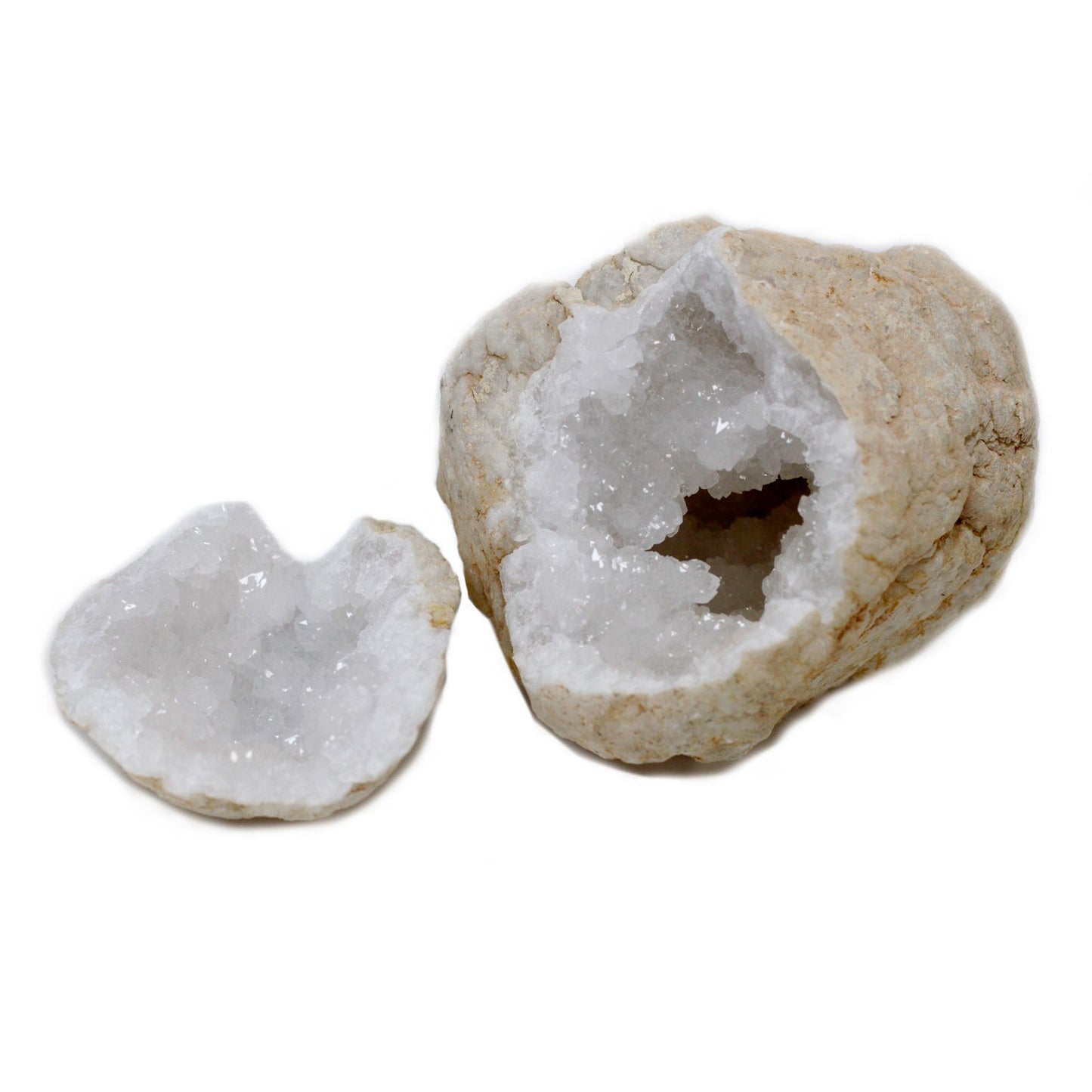 Natürliche Kalzit-Quarz-Geode aus Marokko | 15-18 cm | Kristallhöhle zum Öffnen