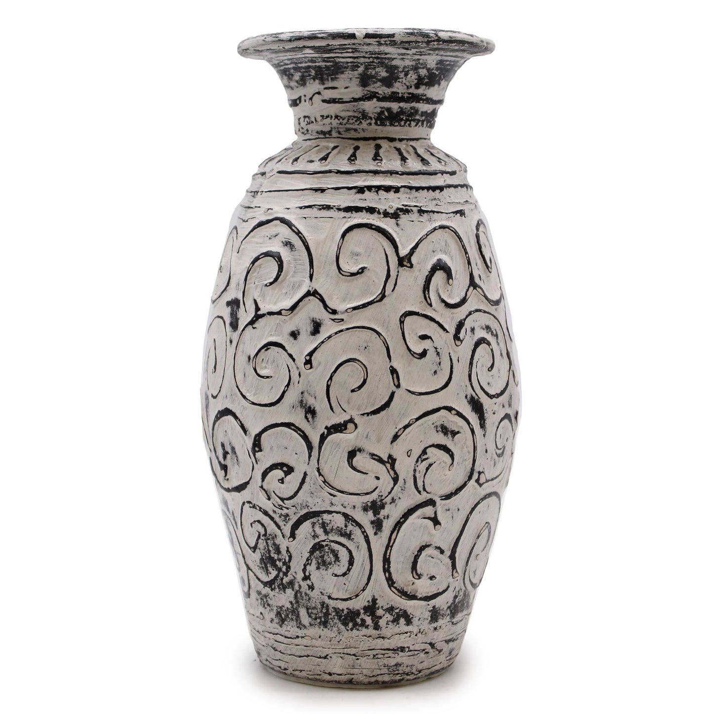 Keramikvase Creme mit Swirl-Muster – Handgefertigt auf Lombok