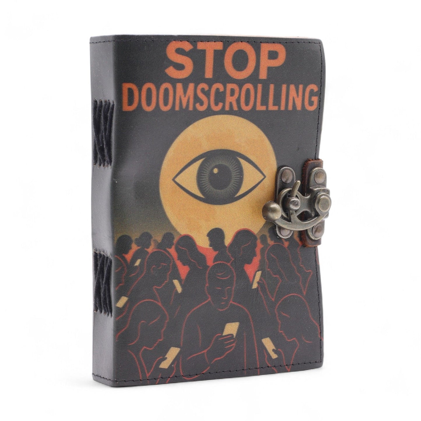 Leder-Notizbuch 'Stop Doom Scrolling' – Ihr Werkzeug für mehr Achtsamkeit