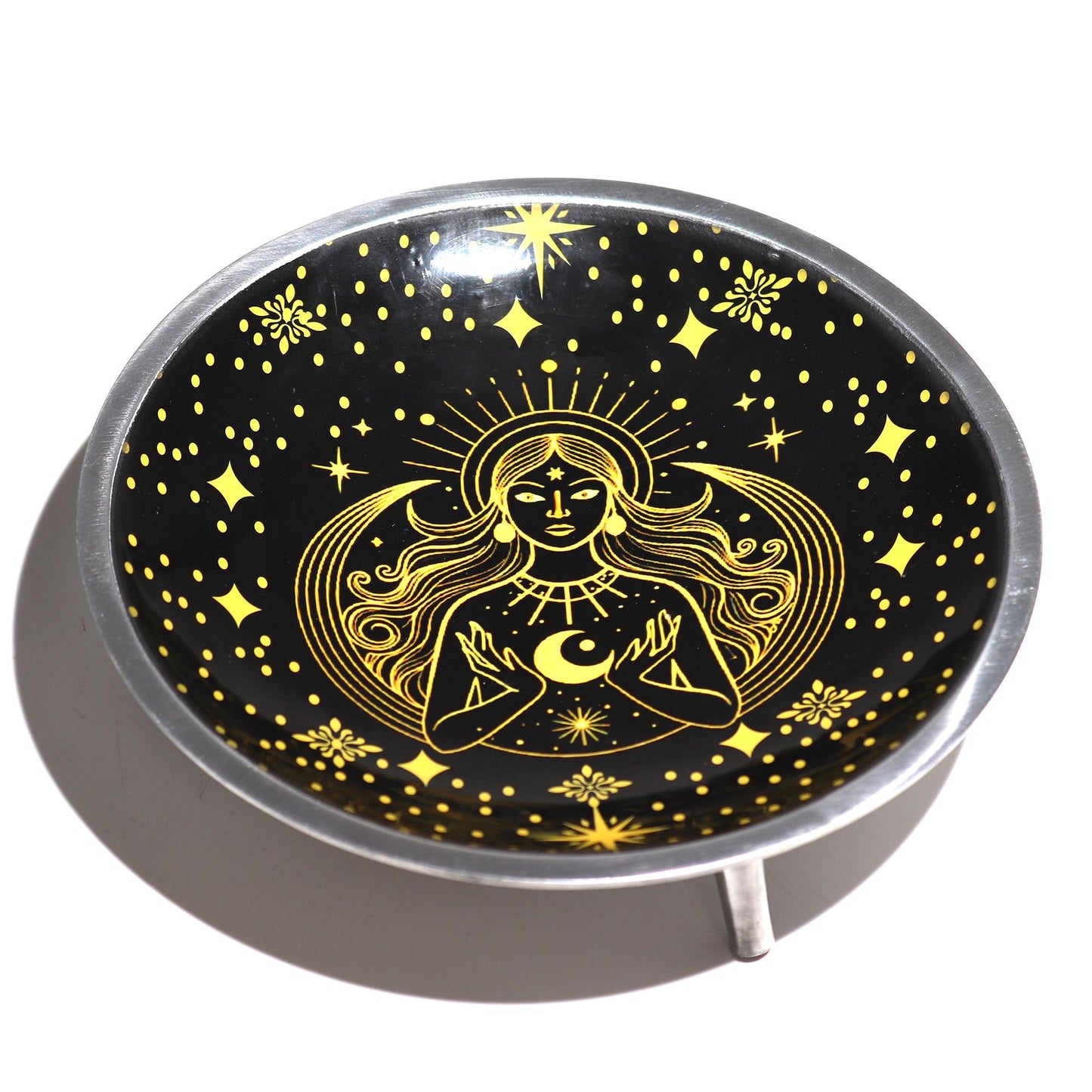 Dreibeiniger Altarteller 'Goldene Göttin' – Mystischer Opferteller in Schwarz