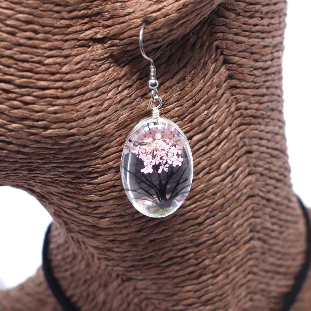 Schmuckset 'Baum des Lebens' mit echten rosa Blüten - Halskette & Ohrstecker