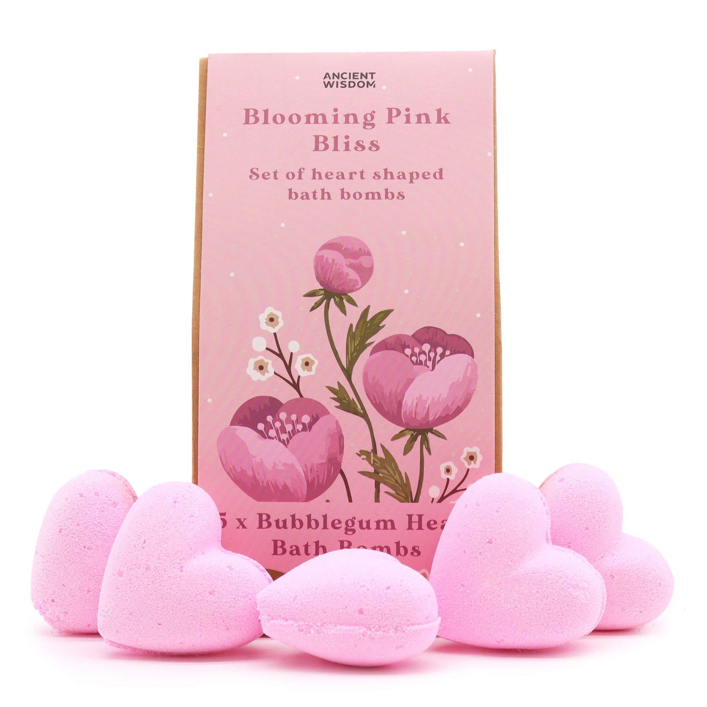 Herzförmiges Badebomben-Set 'Blühendes Rosa' - 5 Stück im Geschenkset