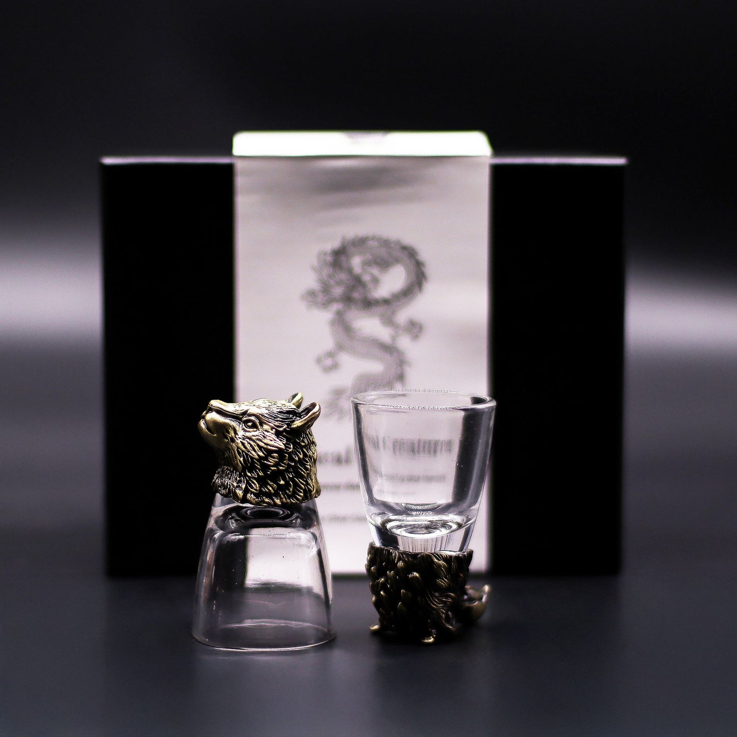Set mit 6 Shotgläsern 'Wilde Waldtiere' - Antikbronze-Optik