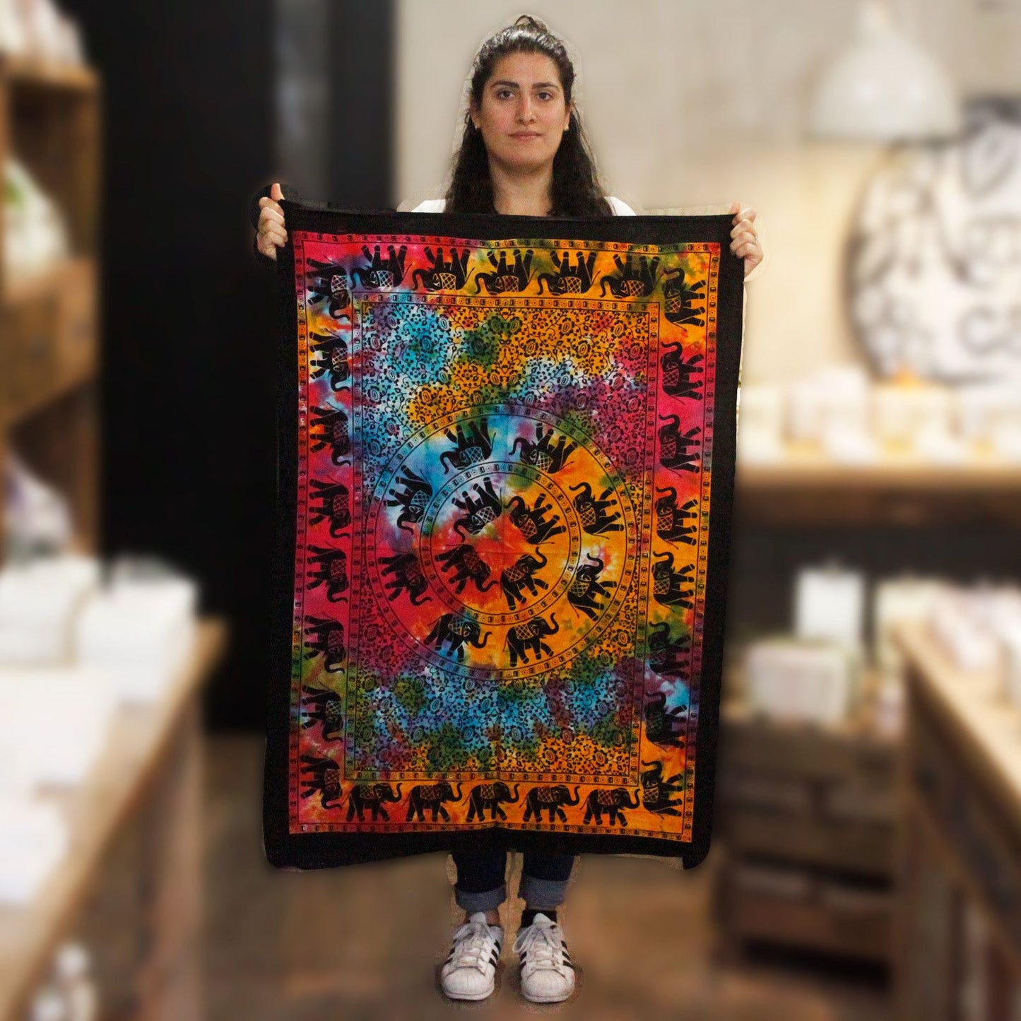 Elefanten-Mandala Wandbehang aus Baumwolle – Kunstvolles Wandtuch