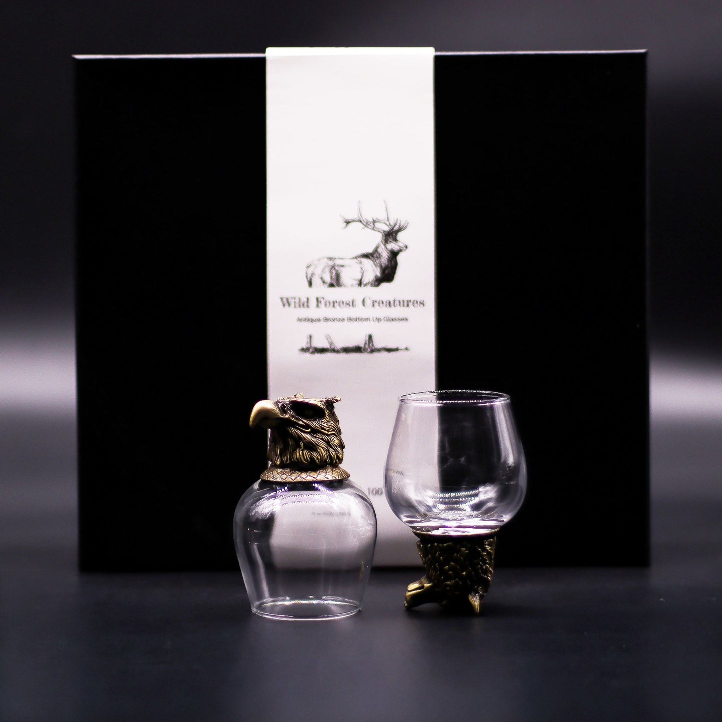 Set mit 6 mystischen Tierglasbechern - Dekoratives Trinkglas mit Antik-Bronze-Fuß
