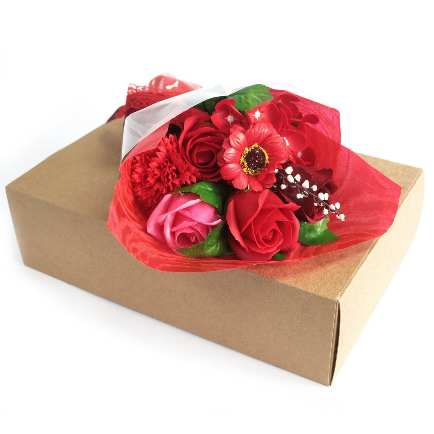 Roter Seifenblumen-Strauß für das Bad - 11 Stück in Geschenkverpackung