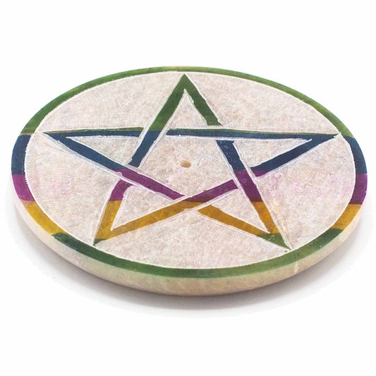 Pentagramm-Räucherscheibe aus Speckstein – 8 cm