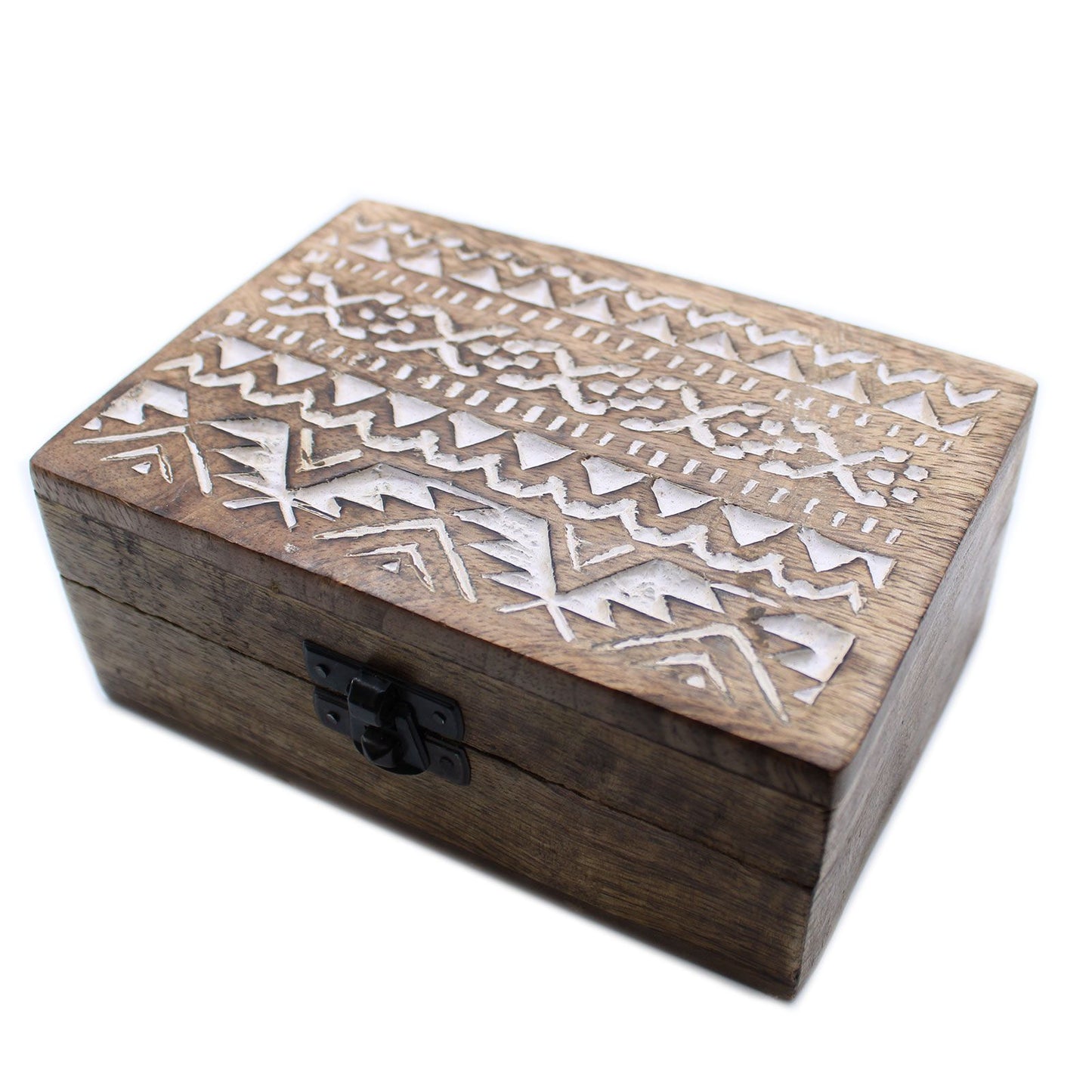 Mangoholz-Box im slawischen Design mit weißer Patina