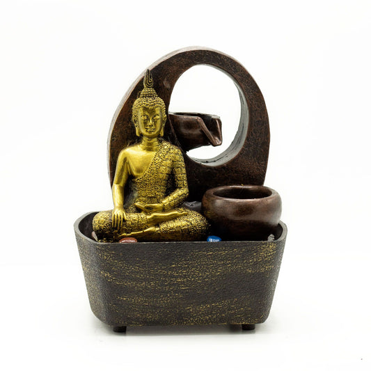 Tischbrunnen 'Goldener Buddha' mit Wasserspiel – 21,5 cm aus Polyresin