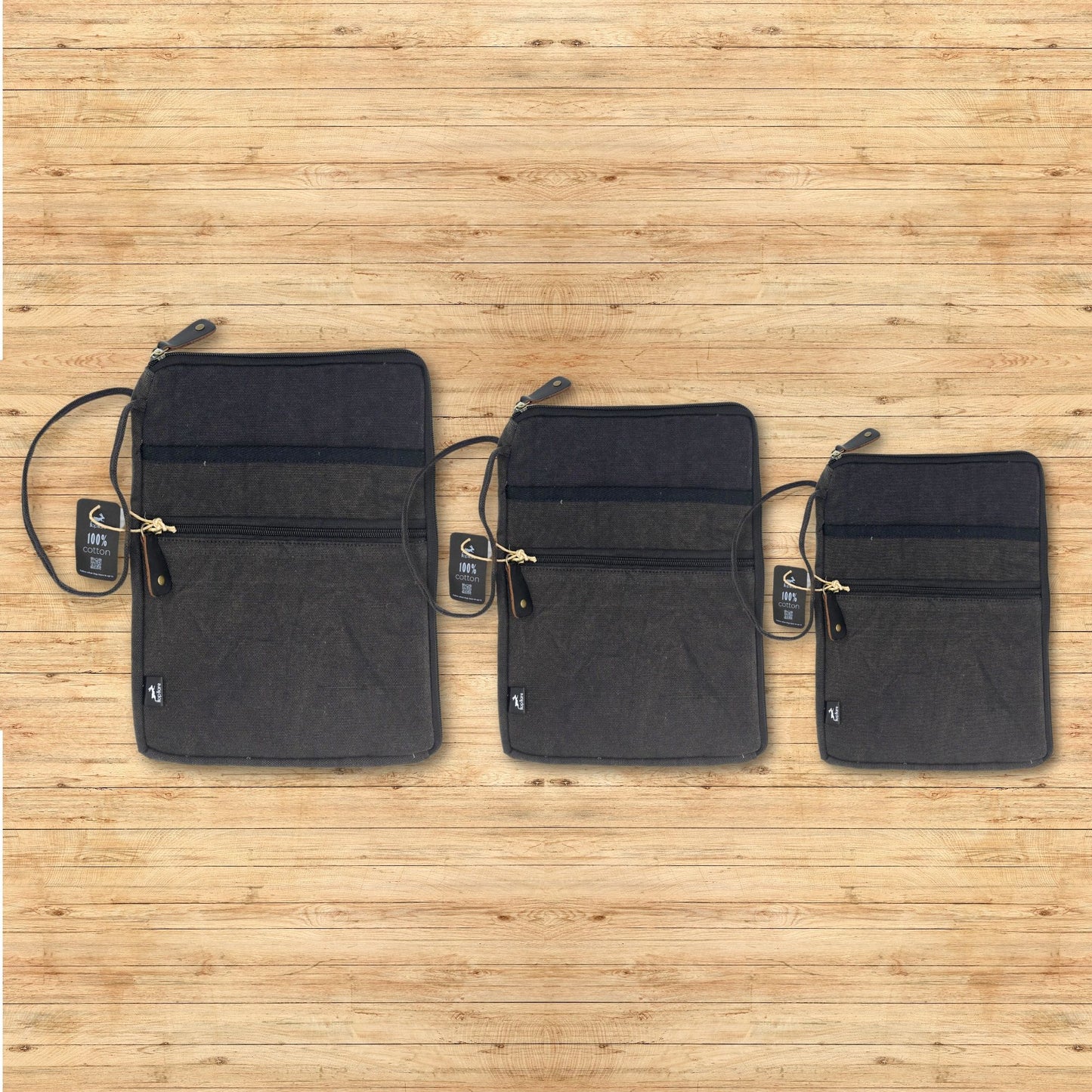 Laptop-Tasche aus Jute und Baumwolle, naturgewaschen Anthrazit (30 x 40 cm)