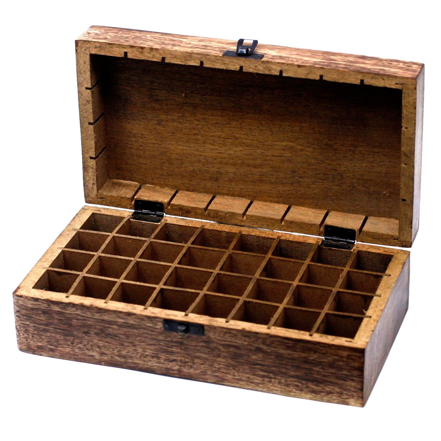 Mangoholz-Box mit floraler Schnitzerei für 32 ätherische Öle