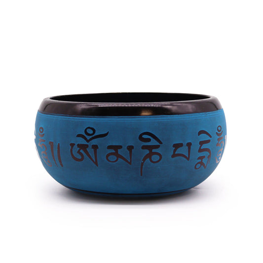 Klangschale 'Blue Mantra Five Buddha' - 16 cm mit Erdpulver-Oberfläche