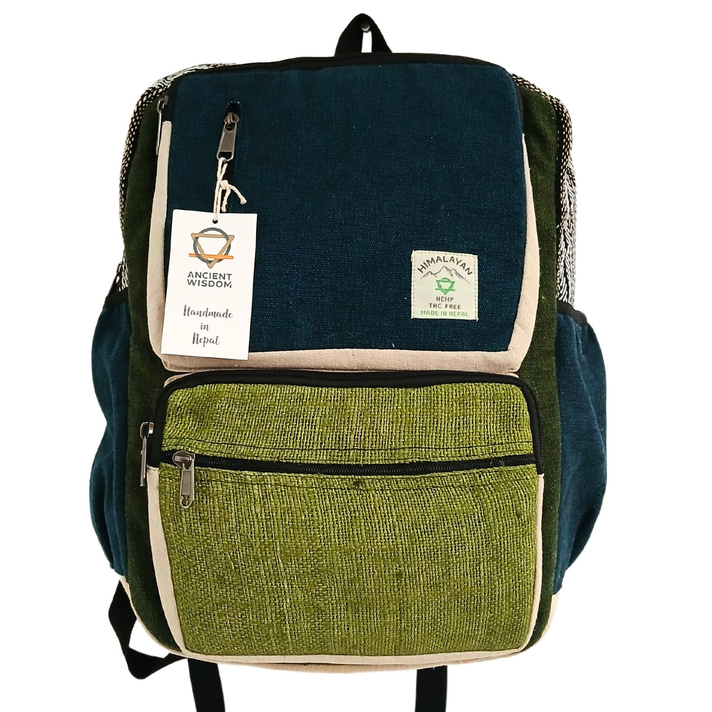 Großer Hanfrucksack Boxy in Teal & Sage – Nachhaltiger Alltagsbegleiter