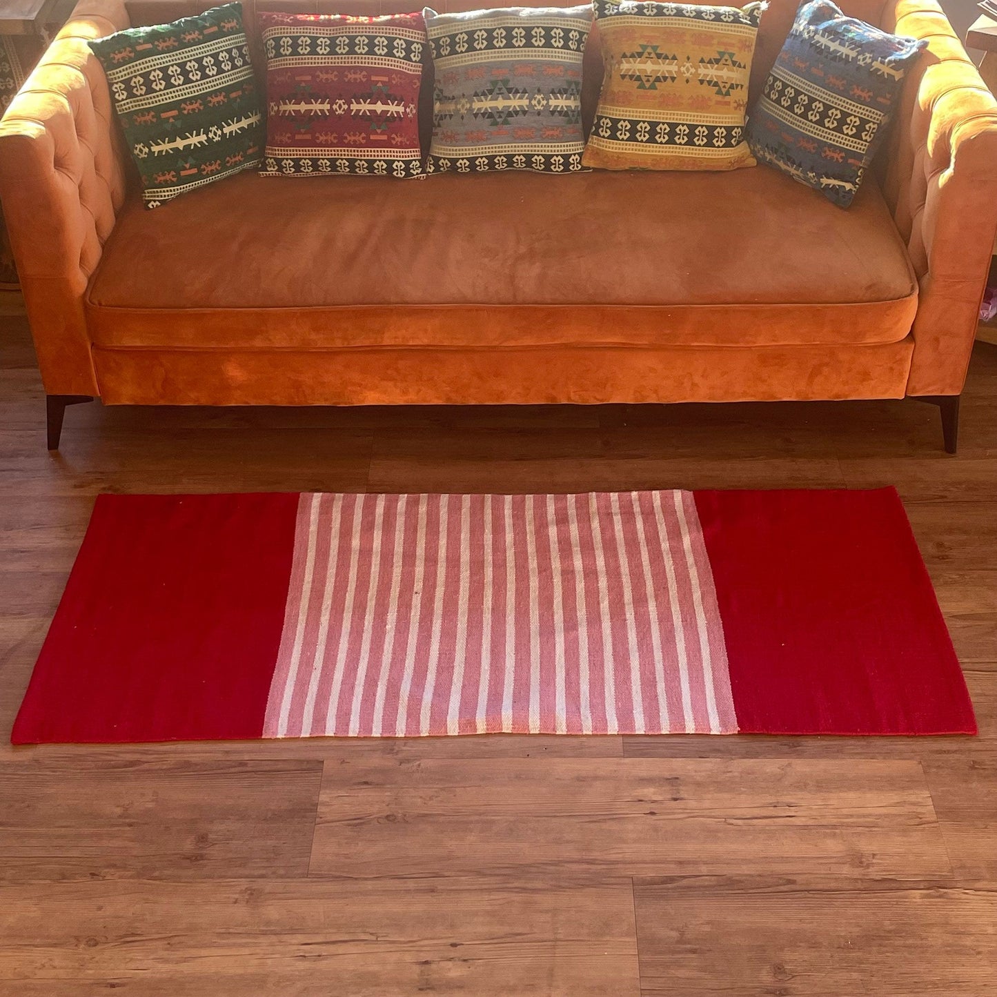 Indischer Baumwoll-Läufer 'Rot-Rosa Streifen' – 170x70 cm